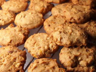 Cashew nut cookies on steel grid after oven