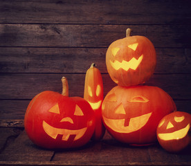 pumpkins  on wooden background with copy space