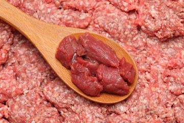 Beef steak in a wooden spoon