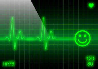 Smiley face on green heart rate monitor