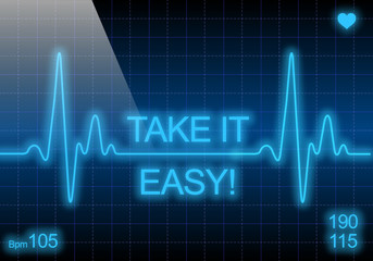Take it easy - written on blue heart rate monitor