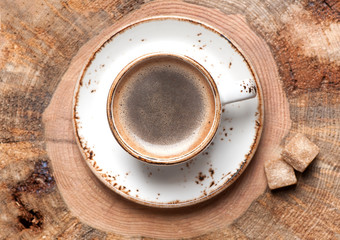 Coffee espresso on wooden background