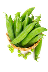fresh pea in basket isolated on white