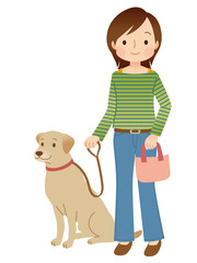 犬の散歩をする女性