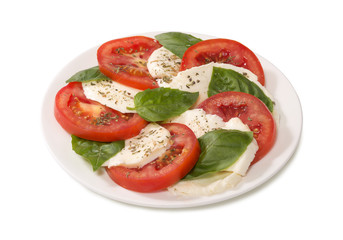 caprese on a white plate