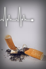 Cigarette butts and heartbeat line