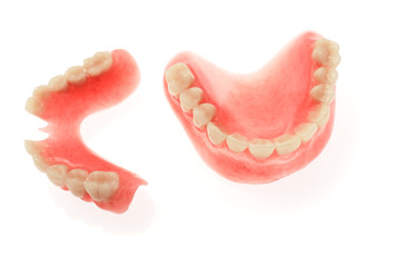 A set of dentures on a white background