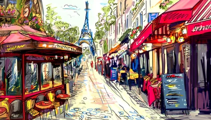Zelfklevend Fotobehang Street in paris - illustration © ZoomTeam