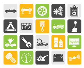 Silhouette car services and transportation icons