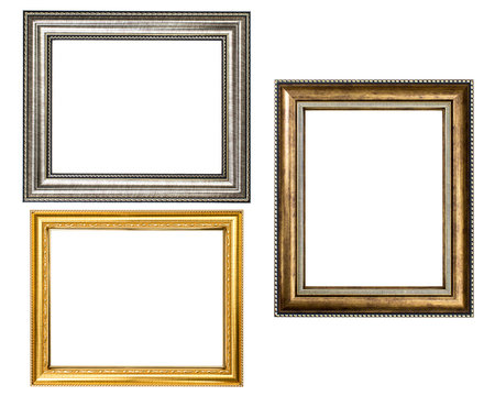 Gold Wood Frame On White Background