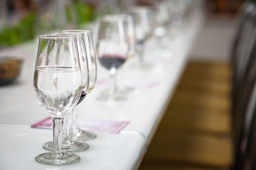 Glasses of red and white wine