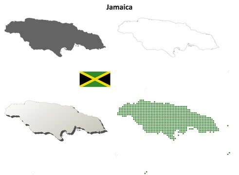 Jamaica blank detailed outline map set