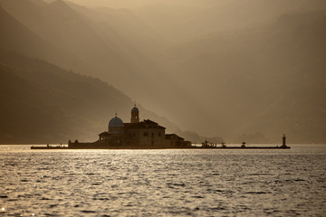Island Gospa od Skrpjela in Montenegro bay. Picturesque Gospa od Skrpela Island in Boka Kotor Bay.