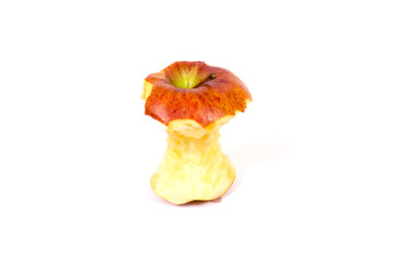 Red apple core on a white background