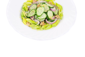 Healthy salad with leek and cucumber.