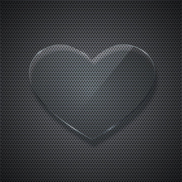 vector glass heart on metal grid background