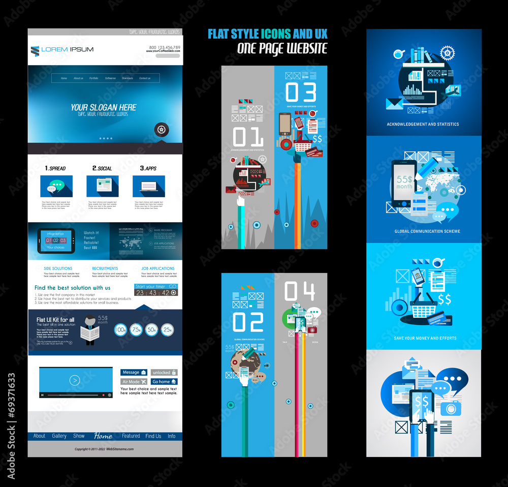 Poster one page website flat ui design template