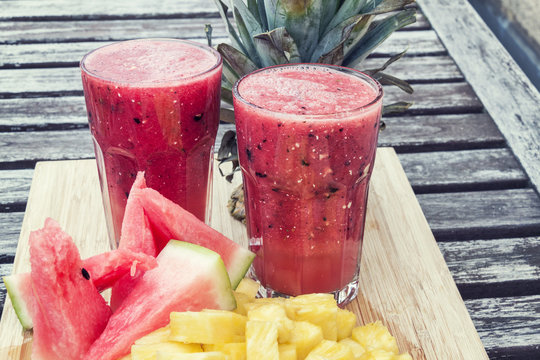Smoothie of watermelon and pineapple