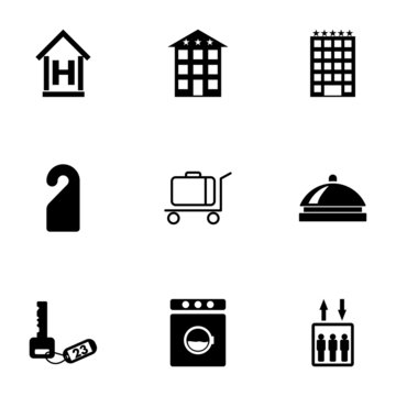 Vector black hotel icons set
