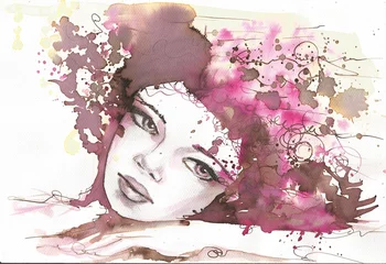 Photo sur Plexiglas Inspiration picturale portrait à l& 39 aquarelle d& 39 une femme.