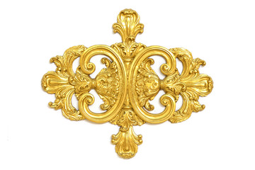 of an ancient gold ornament on a white background