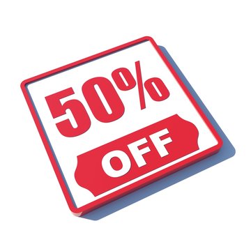 50 percent off on 3D red icon or button