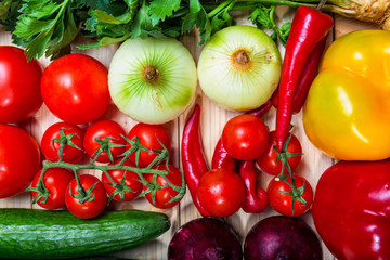 vegetables on wooden background