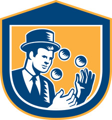 Juggler Juggling Balls Shield Woodcut