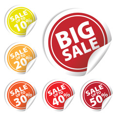 Big Sale tags with Sale up to 10% - 50% text on circle tags