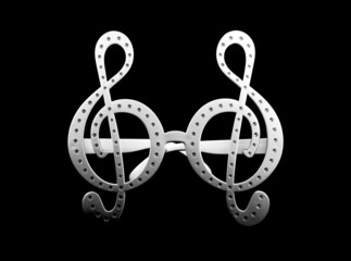 G clef glasses on black background