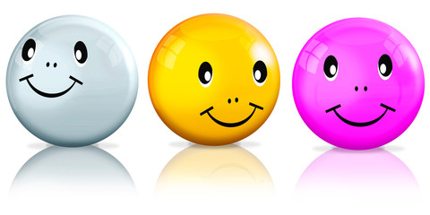 3 freundliche Smileys freigestellt