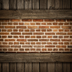 Wood and red brick background