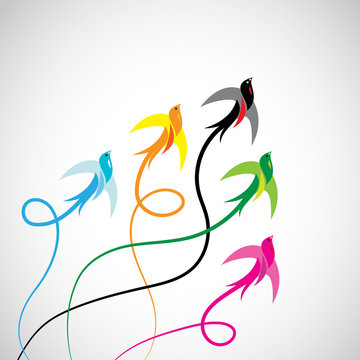 Vector Group of colorful swallow birds on a white background.