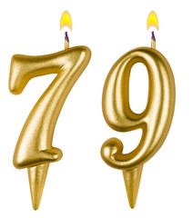 Birthday candles number seventy nine isolated on white
