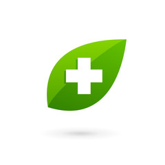 Fototapeta premium Medical eco logo icon design template with cross and plus
