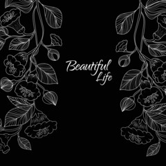 Abstract background with flowers in black and white style