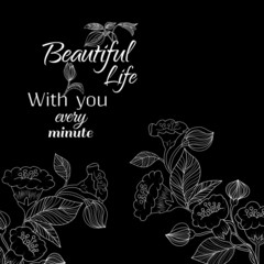 Abstract background with flowers in black and white style