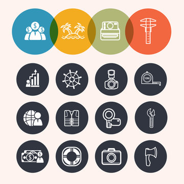collection Circle Series icons ,Business,Tourism,camera,construc