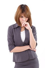 stressful business woman, white isolated background