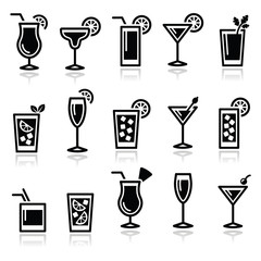 Cocktails, drinks glasses vector icons set - 69380213