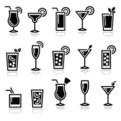 Foto op Plexiglas Cocktails, drinks glasses vector icons set © redkoala