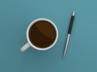 Tasse Kaffee weiß mit Kugelschreiber