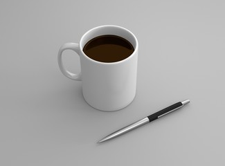 Tasse Kaffee weiß mit Kugelschreiber