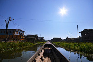 Floating village in huge lake Myanmar