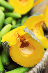 Fresh yellow pumpkin on the market