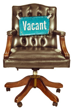 Retro office chair with vacant job sign isolated on white
