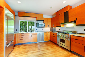 Modern bright orange kitchen room
