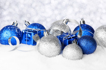 Christmas decorations on snow