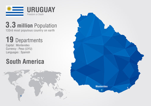 Uruguay world map with a pixel diamond texture.