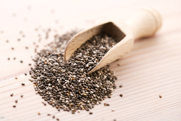 Nutritious chia seeds on a wooden spoon